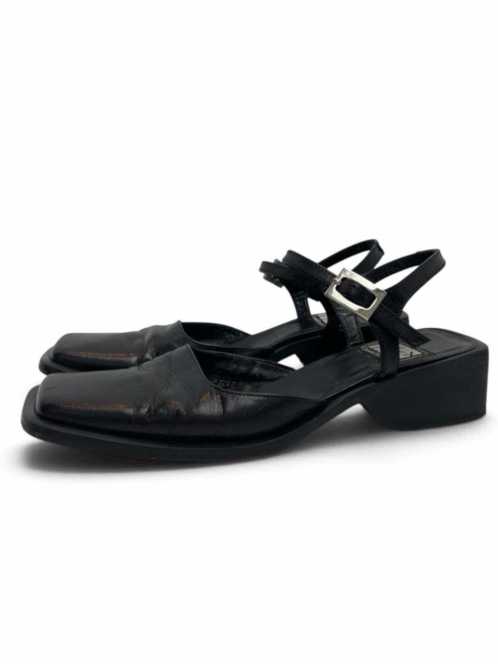 Vintage Heroes Cesare Paciotti Black Leather Slingback Block Heel Shoes EU 36.5